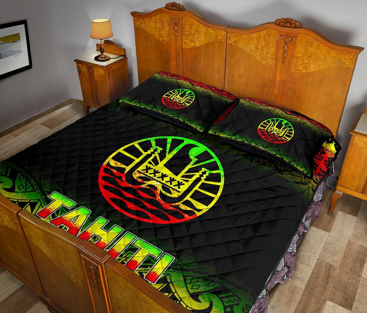 Tahiti Polynesian Quilt Bed Set - Tahiti Flag Reggae Fog Style