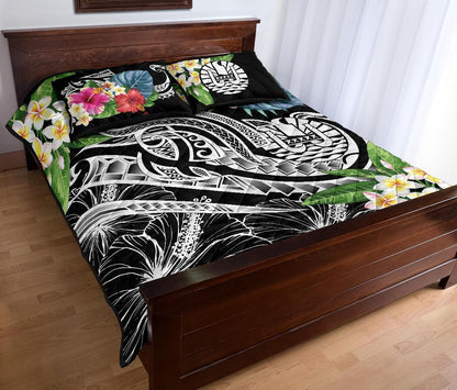 Tahiti Polynesian Quilt Bed Set - Summer Plumeria (Black)