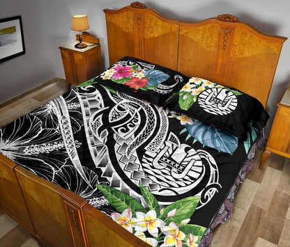 Tahiti Polynesian Quilt Bed Set - Summer Plumeria (Black)