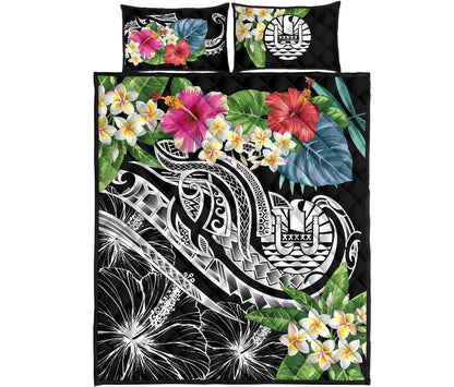 Tahiti Polynesian Quilt Bed Set - Summer Plumeria (Black)