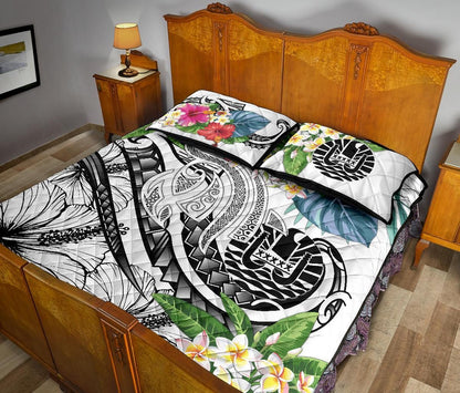 Tahiti Polynesian Quilt Bed Set - Summer Plumeria (White)