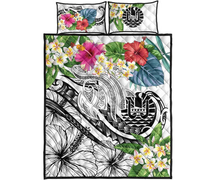 Tahiti Polynesian Quilt Bed Set - Summer Plumeria (White)