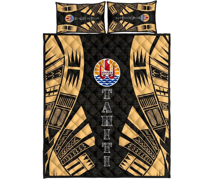 Tahiti Polynesian Quilt Bed Set - Tahiti Flag Yellow Tattoo Flag
