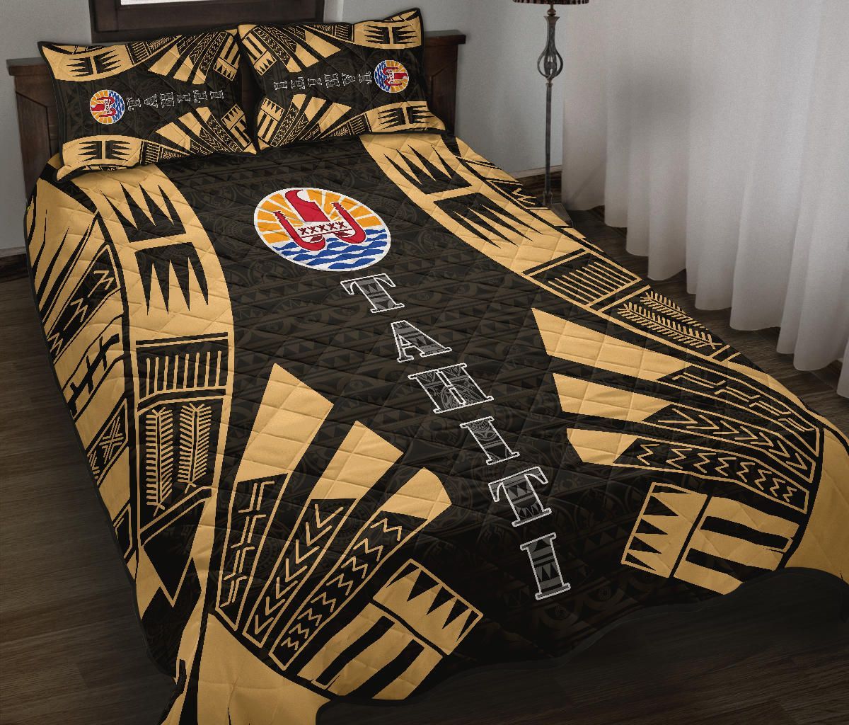 Tahiti Polynesian Quilt Bed Set - Tahiti Flag Yellow Tattoo Flag