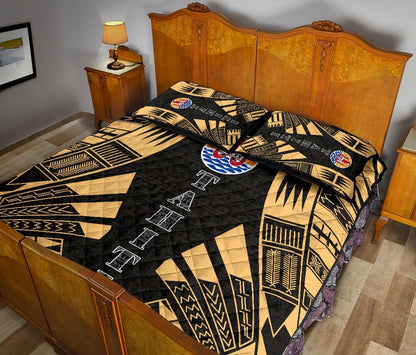 Tahiti Polynesian Quilt Bed Set - Tahiti Flag Yellow Tattoo Flag