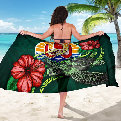 Tahiti Polynesian Sarong - Green Turtle Hibiscus