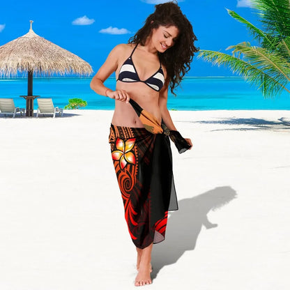 Tahiti Polynesian Sarong - Plumeria Flowers And Waves