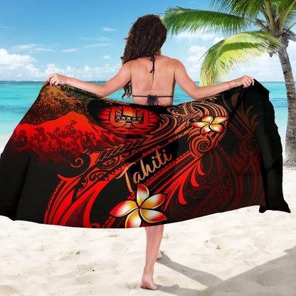 Tahiti Polynesian Sarong - Plumeria Flowers And Waves