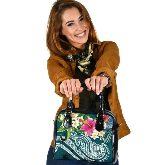 Tahiti Polynesian Shoulder Handbag - Summer Plumeria (Turquoise)