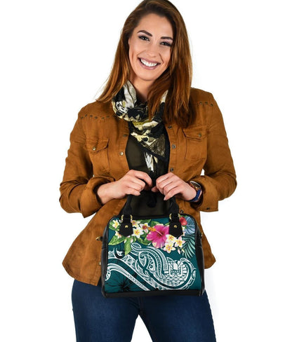 Tahiti Polynesian Shoulder Handbag - Summer Plumeria (Turquoise)