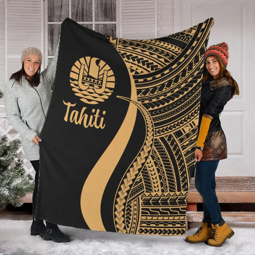 Tahiti Premium Blanket - Gold Polynesian Tentacle Tribal Pattern