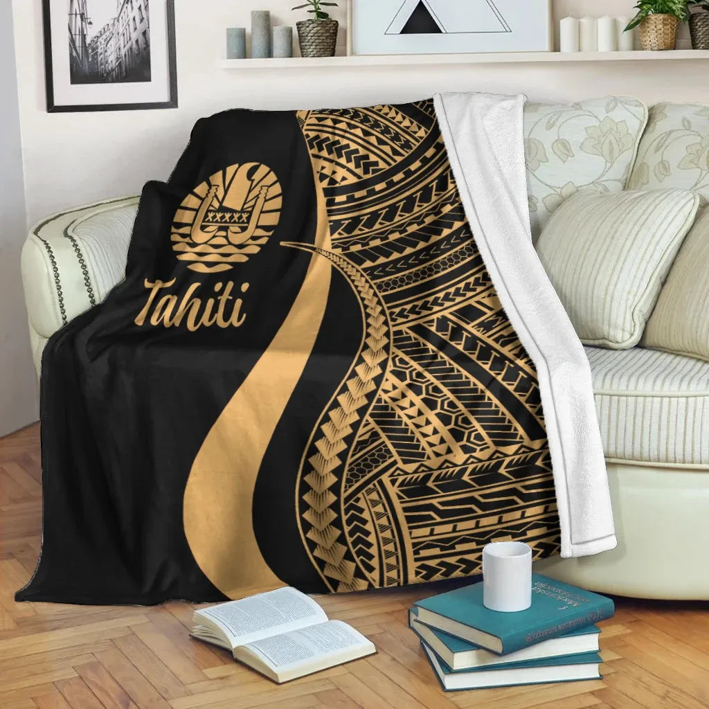 Tahiti Premium Blanket - Gold Polynesian Tentacle Tribal Pattern