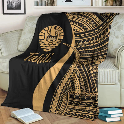 Tahiti Premium Blanket - Gold Polynesian Tentacle Tribal Pattern