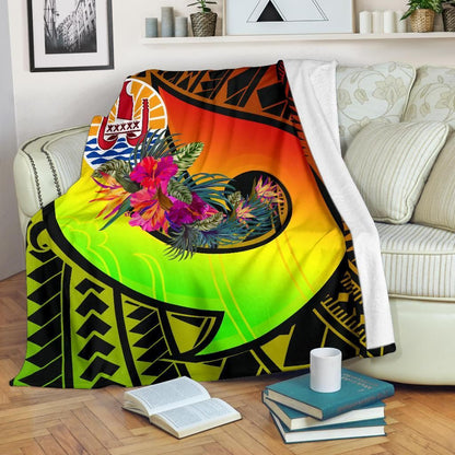 Tahiti Premium Blanket - Polynesian Hook And Hibiscus (Reggae)