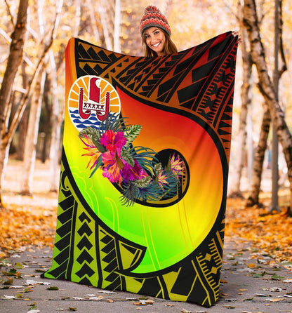 Tahiti Premium Blanket - Polynesian Hook And Hibiscus (Reggae)