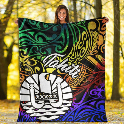 Tahiti Premium Blanket - Rainbow Polynesian Pattern