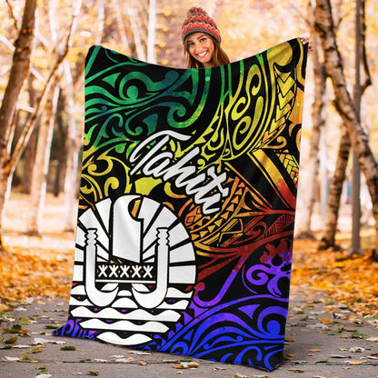 Tahiti Premium Blanket - Rainbow Polynesian Pattern