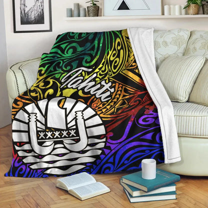 Tahiti Premium Blanket - Rainbow Polynesian Pattern