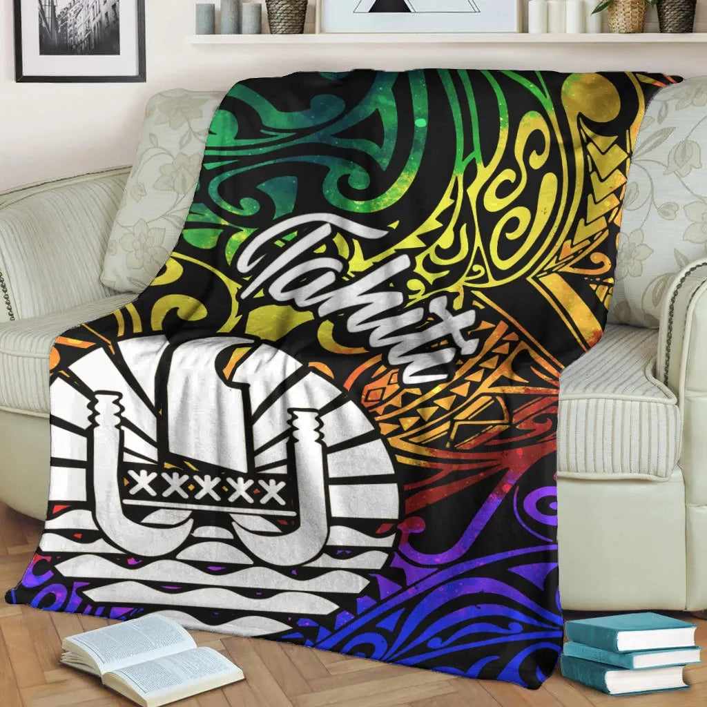Tahiti Premium Blanket - Rainbow Polynesian Pattern