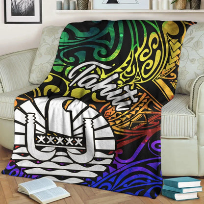 Tahiti Premium Blanket - Rainbow Polynesian Pattern