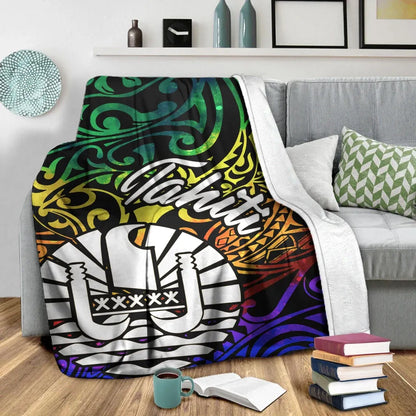 Tahiti Premium Blanket - Rainbow Polynesian Pattern