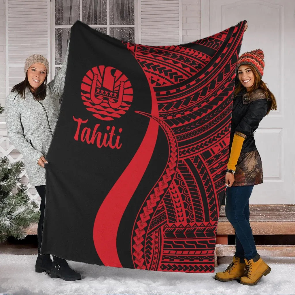 Tahiti Premium Blanket - Red Polynesian Tentacle Tribal Pattern