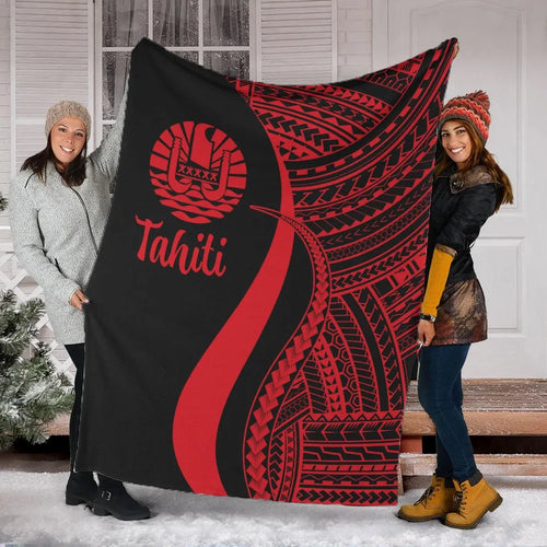 Tahiti Premium Blanket - Red Polynesian Tentacle Tribal Pattern