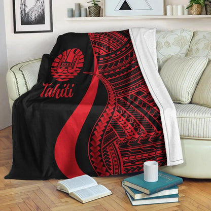 Tahiti Premium Blanket - Red Polynesian Tentacle Tribal Pattern
