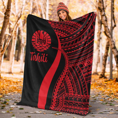 Tahiti Premium Blanket - Red Polynesian Tentacle Tribal Pattern