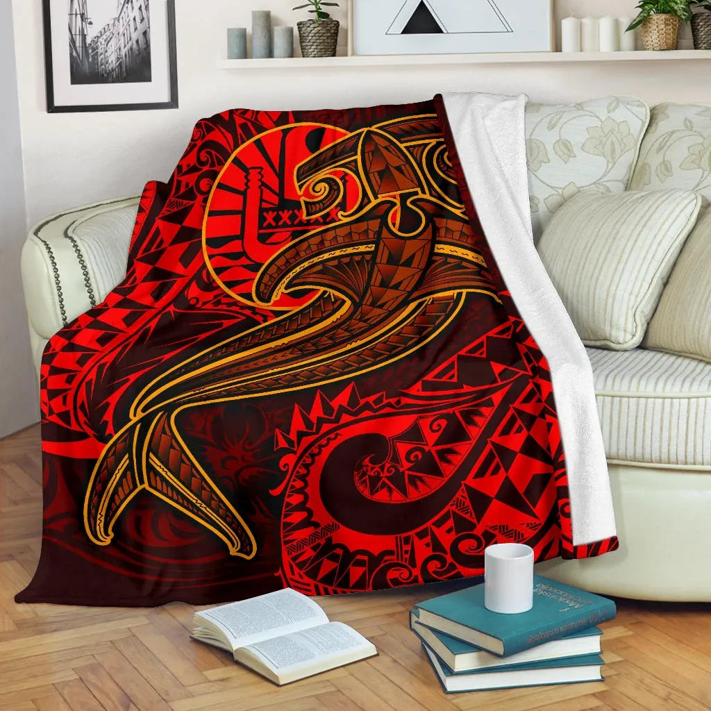 Tahiti Premium Blanket - Red Shark Polynesian Tattoo