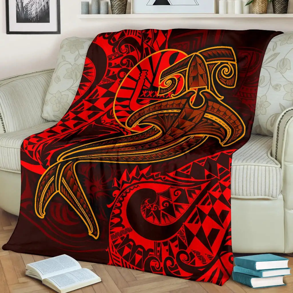 Tahiti Premium Blanket - Red Shark Polynesian Tattoo