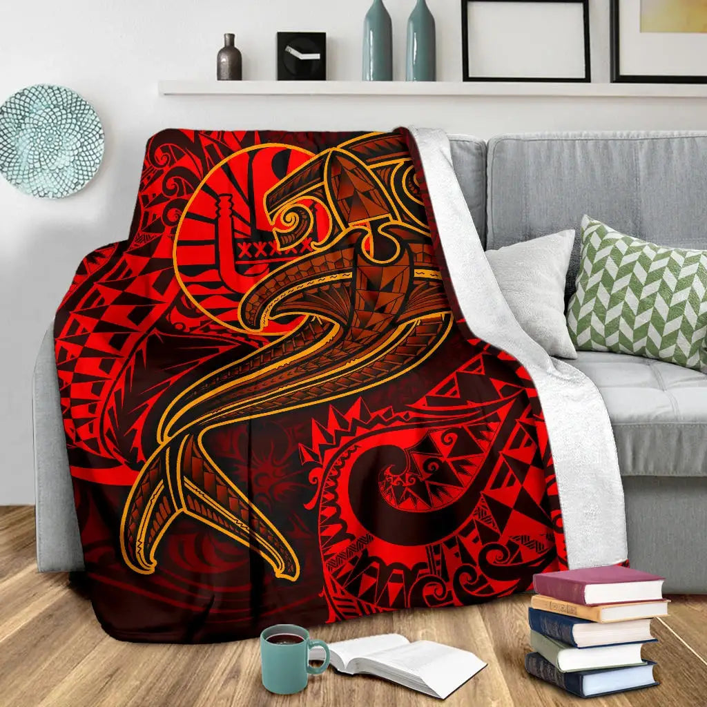 Tahiti Premium Blanket - Red Shark Polynesian Tattoo