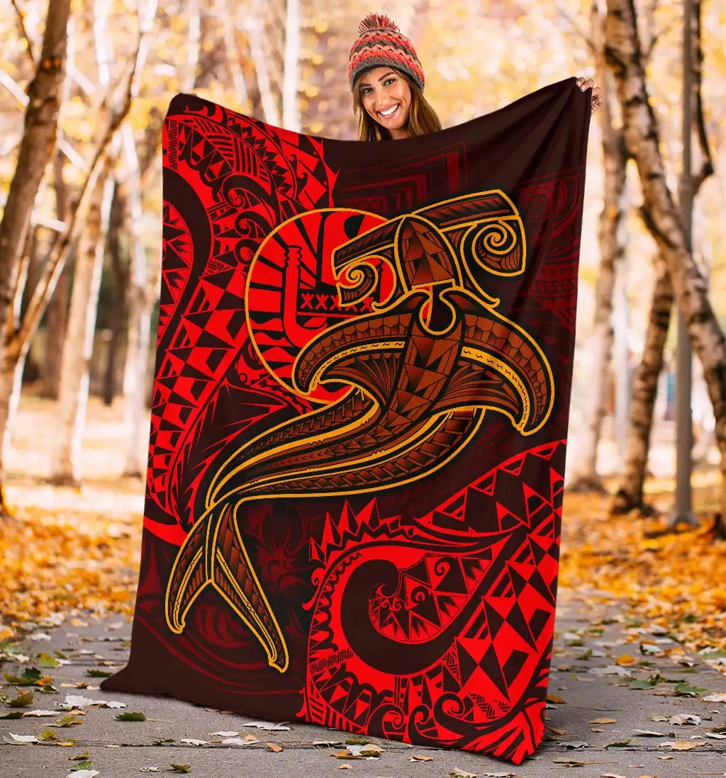 Tahiti Premium Blanket - Red Shark Polynesian Tattoo