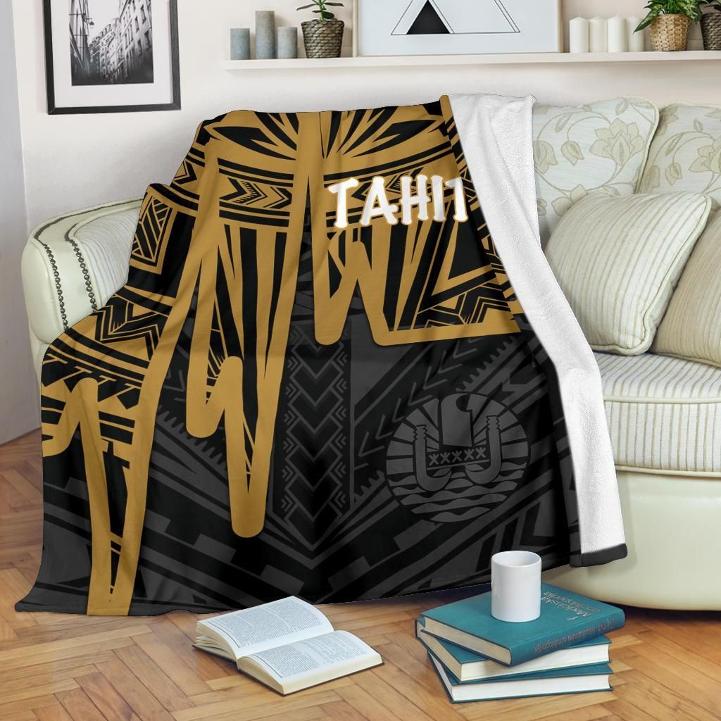 Tahiti Premium Blanket - Tahiti Seal In Heartbeat Patterns Style (Gold)