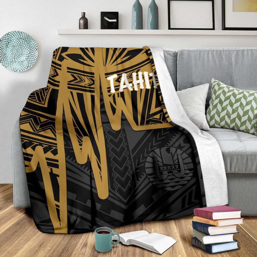 Tahiti Premium Blanket - Tahiti Seal In Heartbeat Patterns Style (Gold)