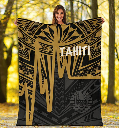 Tahiti Premium Blanket - Tahiti Seal In Heartbeat Patterns Style (Gold)