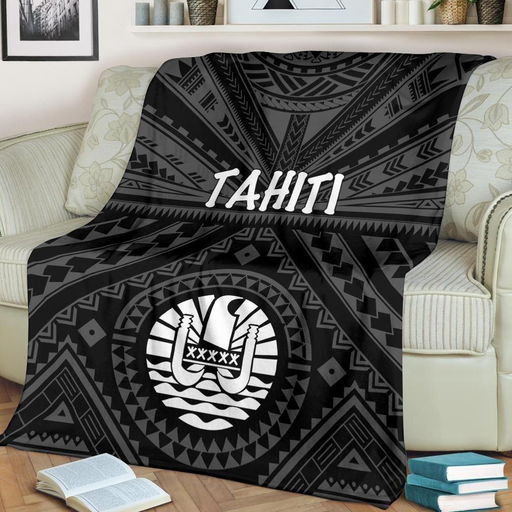 Tahiti Premium Blanket - Tahiti Seal In Polynesian Tattoo Style (Black)