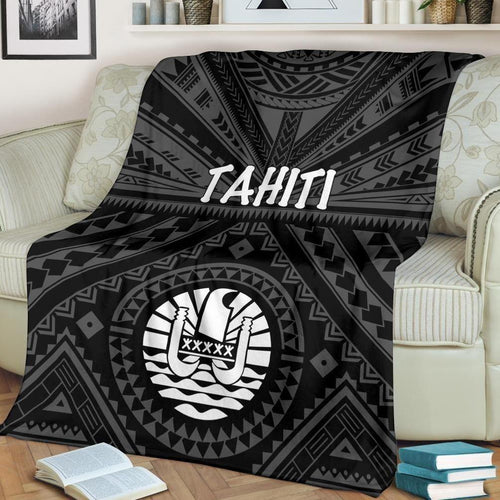 Tahiti Premium Blanket - Tahiti Seal In Polynesian Tattoo Style (Black)