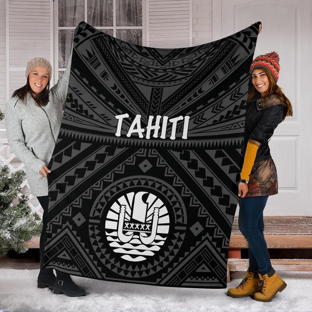 Tahiti Premium Blanket - Tahiti Seal In Polynesian Tattoo Style (Black)