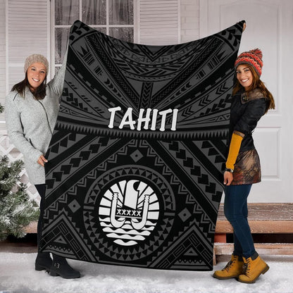 Tahiti Premium Blanket - Tahiti Seal In Polynesian Tattoo Style (Black)