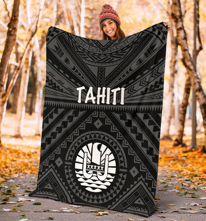 Tahiti Premium Blanket - Tahiti Seal In Polynesian Tattoo Style (Black)