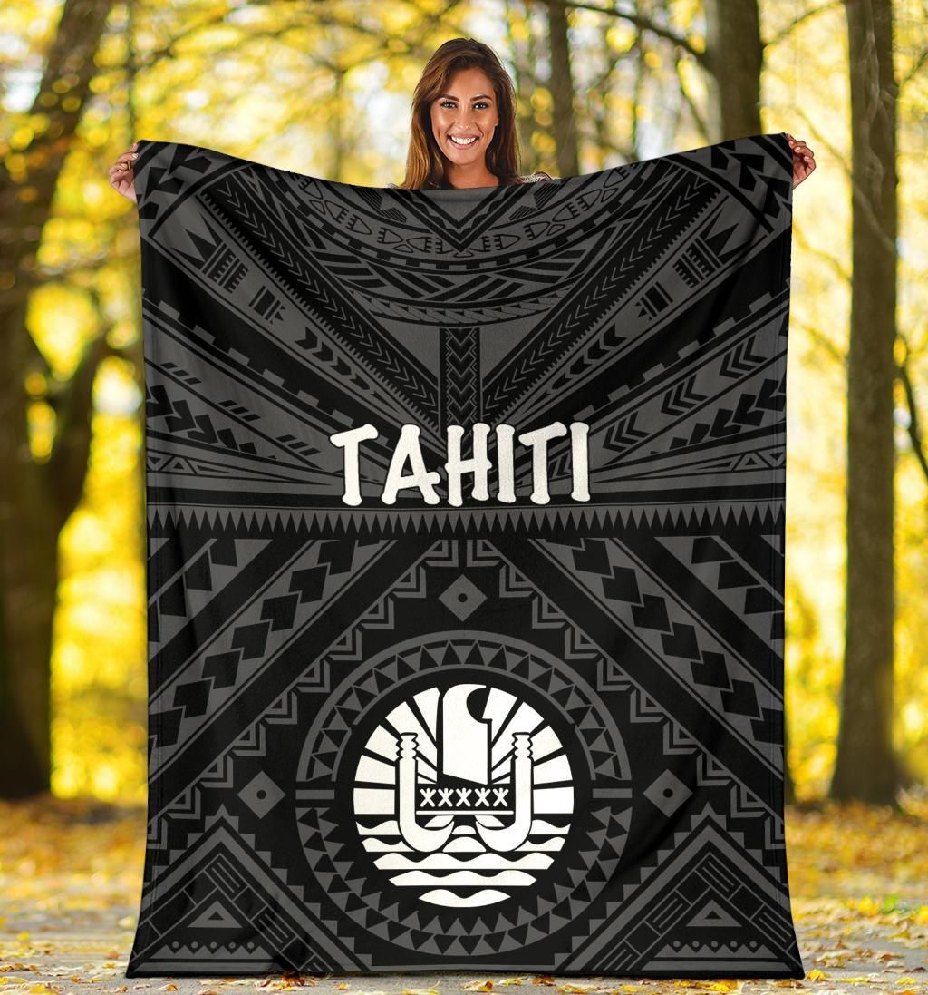 Tahiti Premium Blanket - Tahiti Seal In Polynesian Tattoo Style (Black)