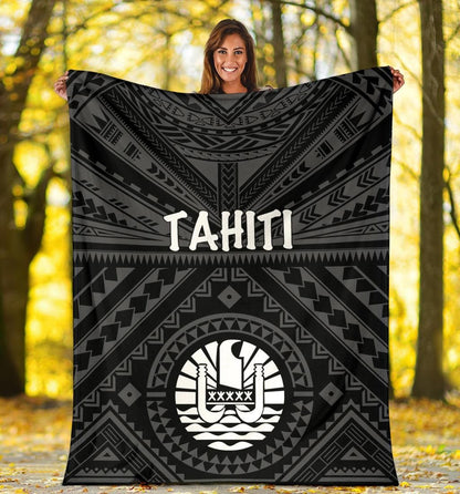 Tahiti Premium Blanket - Tahiti Seal In Polynesian Tattoo Style (Black)