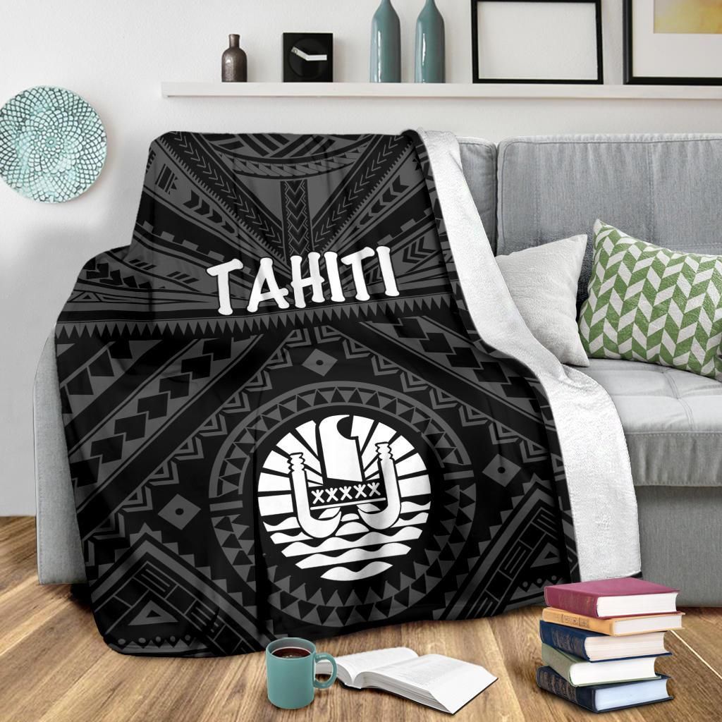 Tahiti Premium Blanket - Tahiti Seal In Polynesian Tattoo Style (Black)