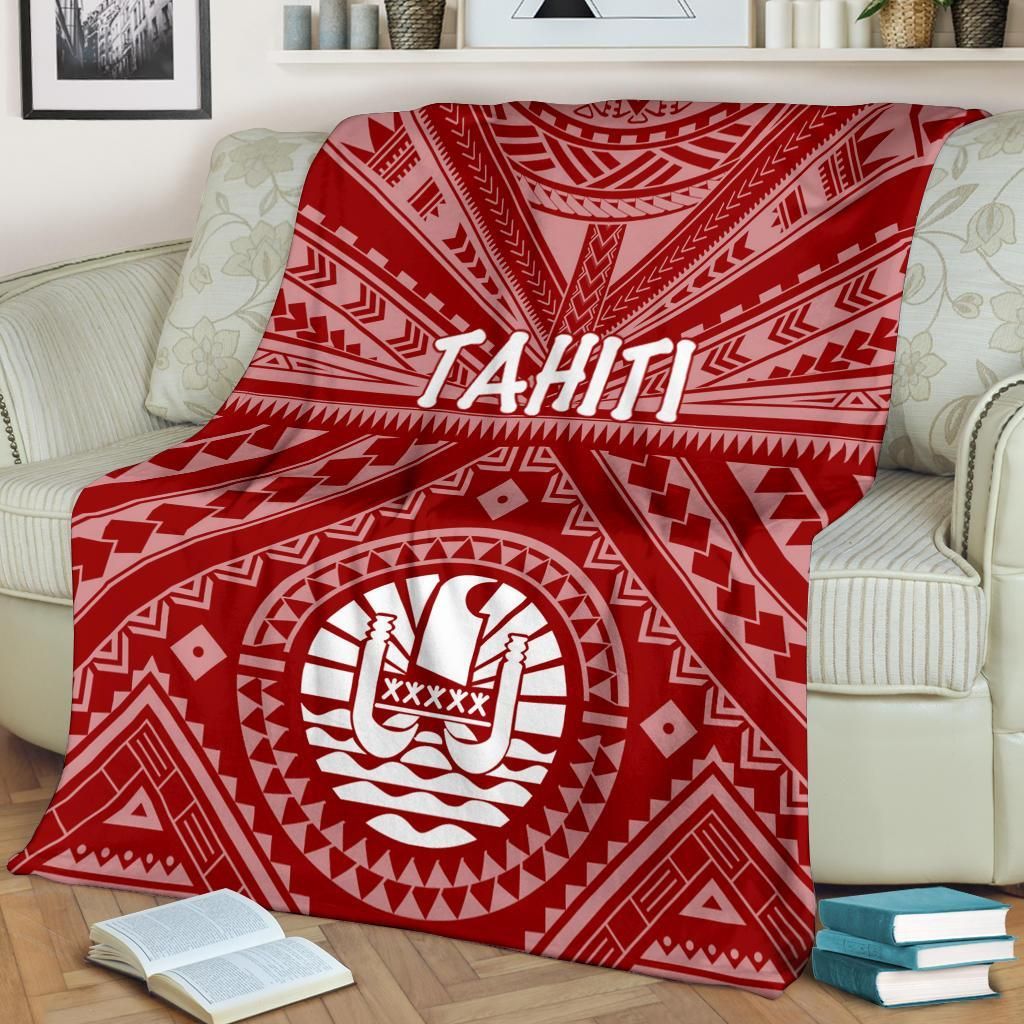 Tahiti Premium Blanket - Tahiti Seal In Polynesian Tattoo Style (Red)
