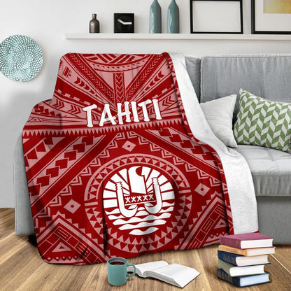 Tahiti Premium Blanket - Tahiti Seal In Polynesian Tattoo Style (Red)