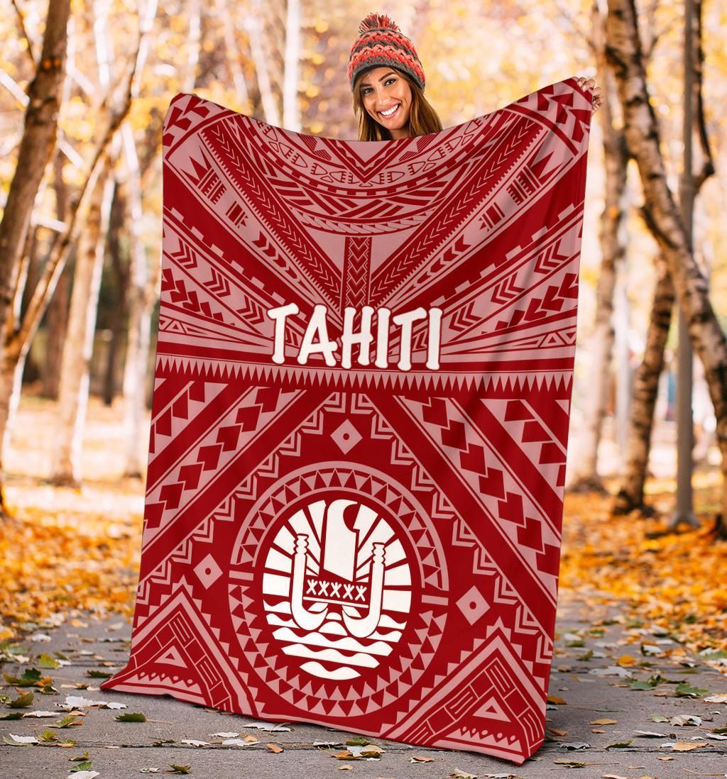 Tahiti Premium Blanket - Tahiti Seal In Polynesian Tattoo Style (Red)