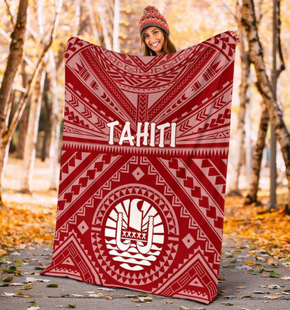 Tahiti Premium Blanket - Tahiti Seal In Polynesian Tattoo Style (Red)