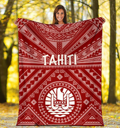 Tahiti Premium Blanket - Tahiti Seal In Polynesian Tattoo Style (Red)