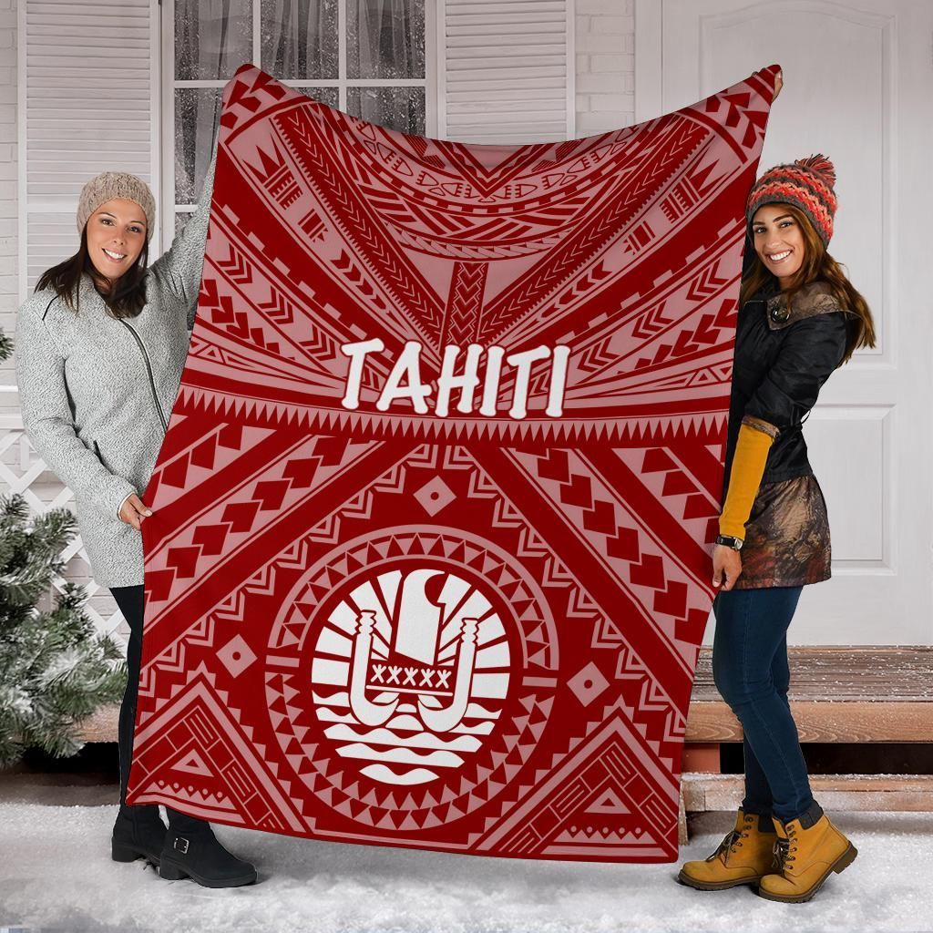 Tahiti Premium Blanket - Tahiti Seal In Polynesian Tattoo Style (Red)